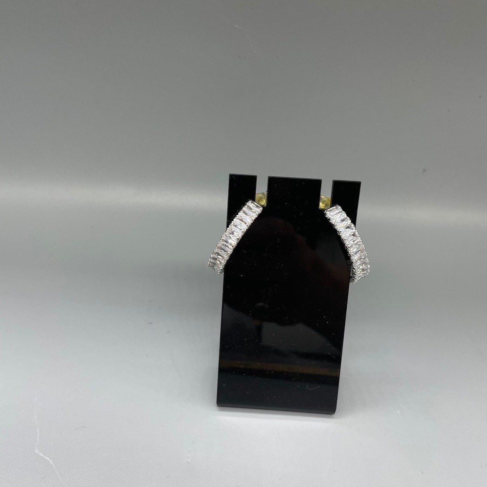 Silver Tone Baguette Crystal Hoop Earrings Clear Stone Post Back 1.25 Inch
